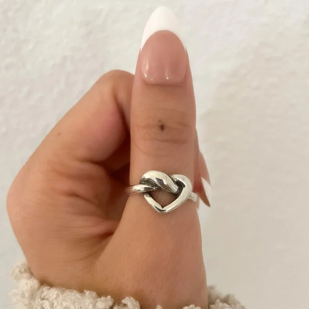 925 Sterling Silver Twist Heart Ring Band Heart Ring Minimalist Ring Dainty Ring